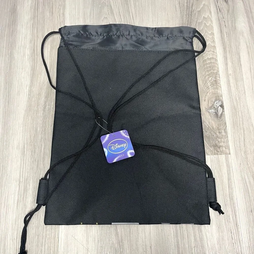 Disney Backpack Kids OS Black/Silver/Gold Mickey Mouse Silhouette Drawstring NWT